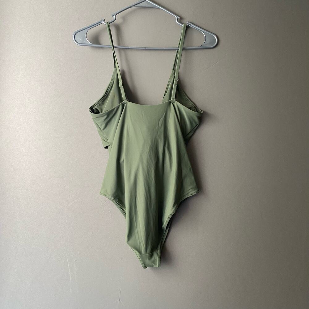 AERIE sz M Olive green midriff cut out‎ front tie swimsuit - Picture 9 of 11